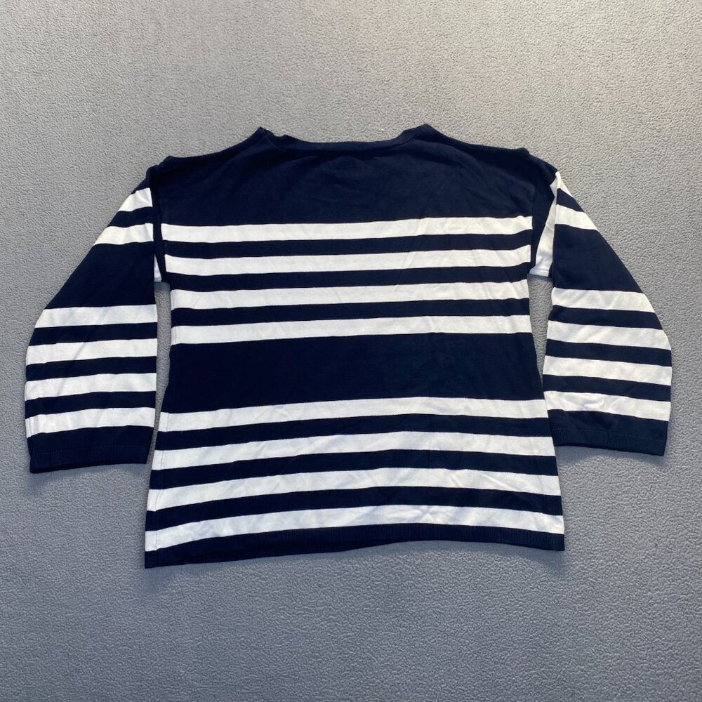 Jones New York Women's Size L Navy Striped Nautical 3/4 Sleeve Shirt Top Coastal - Picture 6 of 11